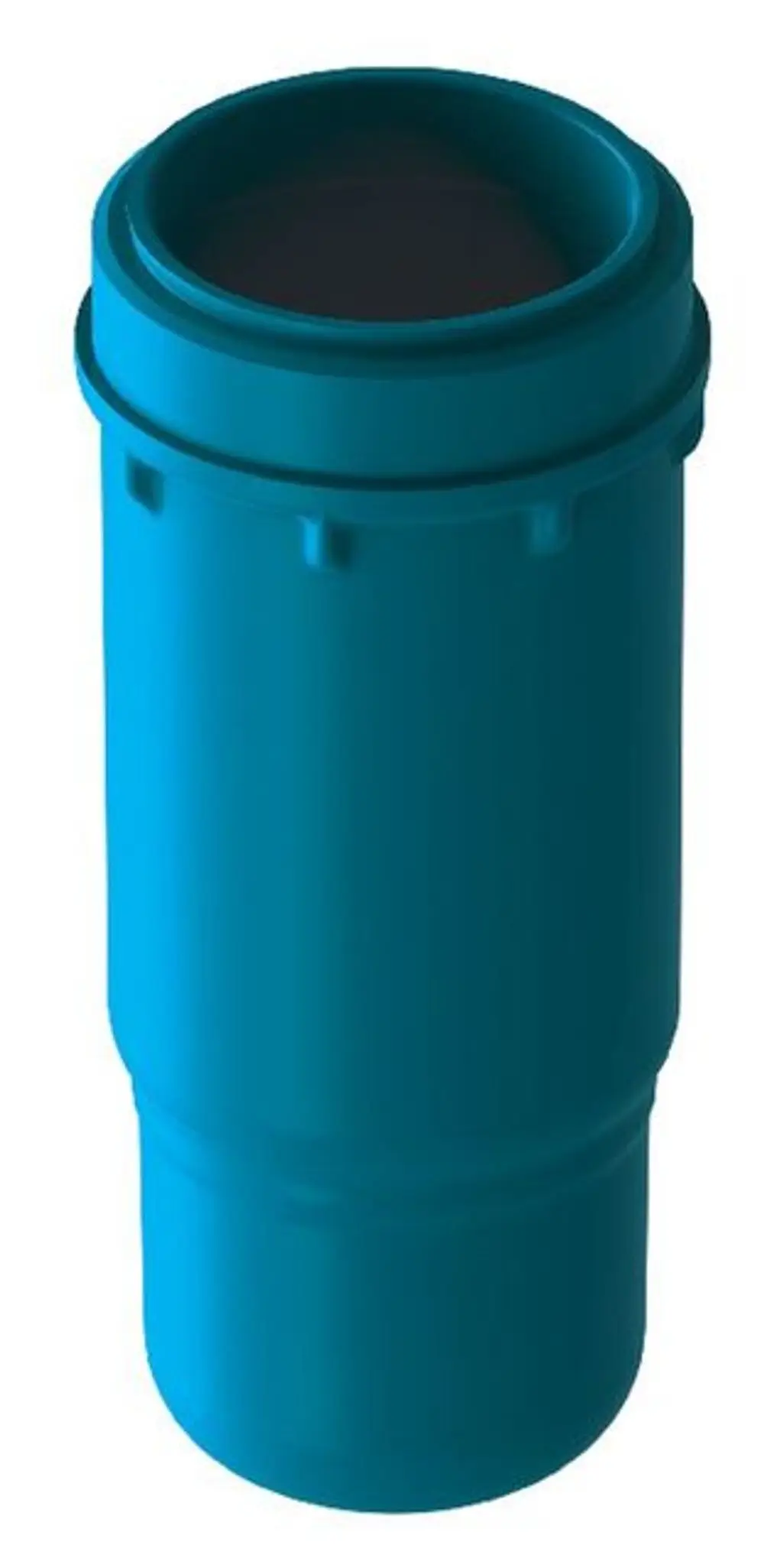 Syr Produkt in blauer Farbe, zylindrische Form mit abgerundetem oberen Ende und seitlichen Auslassöffnungen. Ideal für die Verbindung mit weiteren Komponenten.